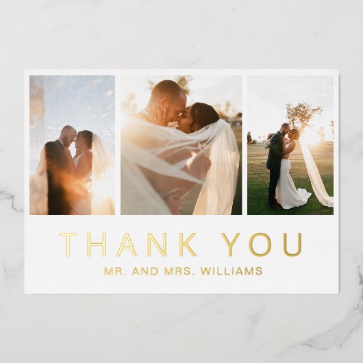 Gold Photo Collage Mariage Carte de remerciements (Recto)
