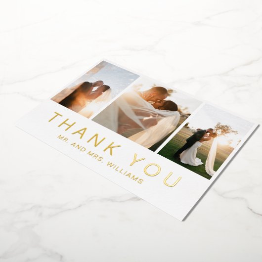 Gold Photo Collage Mariage Carte de remerciements (Rotation)
