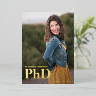 Gold Photo PhD Afstuderen kondiging Folie Uitnodiging