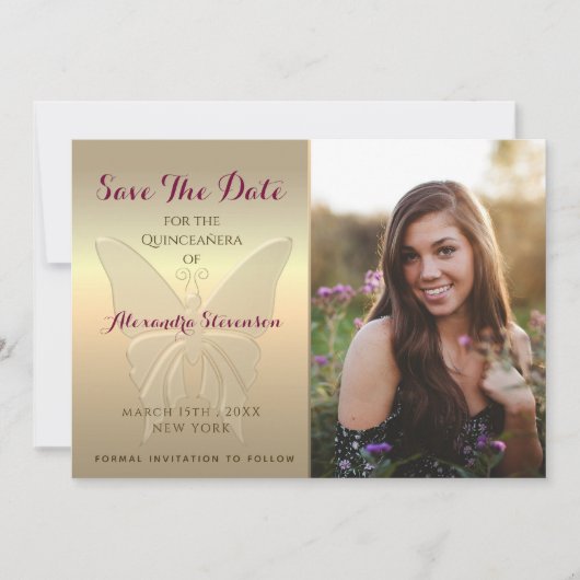 Gold Photo Quinceanera Save The Date (Voorkant)