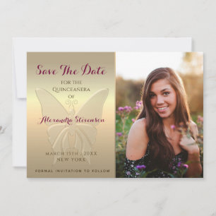 Gold Photo Quinceanera Save The Date