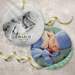 Gold Photo Script Baby Birth Stats kondiging Keramisch Ornament