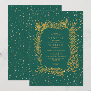 Gold pine, confetti evergreen winter bruiloft kaart