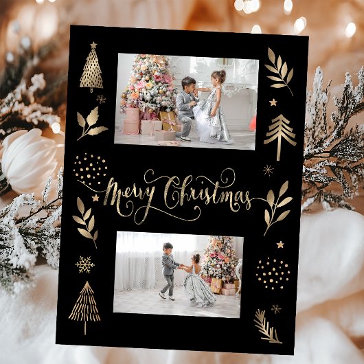 Gold Pine Tree Branch Foto Vrolijk Kerstfeest