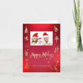 Gold Pine Tree Branche Rouge Photo Joyeuses Fêtes (Devant)