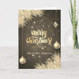 Gold Pine Tree Branches, Balls, kerstbedrijf Feestdagen Kaart