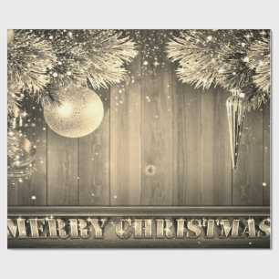 Gold Pine Tree Branches, Ornamenten, houtvakantie Cadeaupapier