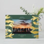 Gold Pine Tree Merry kerst Emerald Foto Folie Feestdagenkaart (Staand Voorkant)