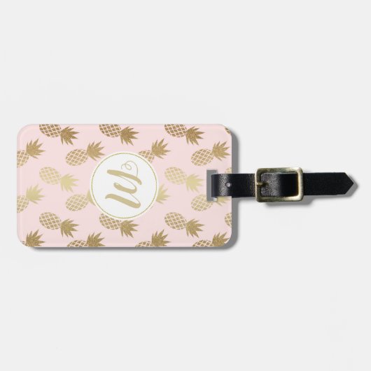 Gold Pineappel Pattern & Monogram Bagagelabel (Voorkant horizontaal)