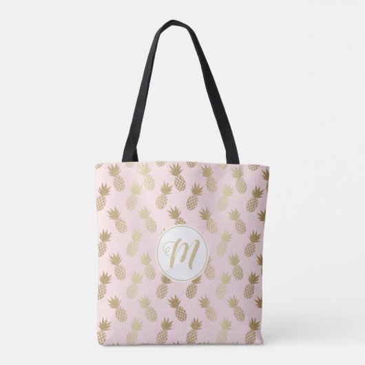 Gold Pineappel Pattern & Monogram Tote Bag (Achterkant)