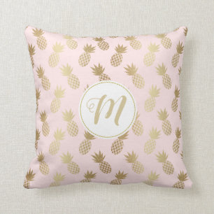 Gold Pineapple Pattern en Monogram Kussen