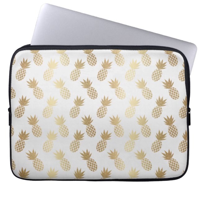 Gold Pineapple Pattern Laptop Sleeve (Voorkant)
