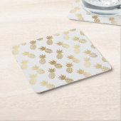 Gold Pineapple Pattern Vierkante Kartonnen Onderzetter (Schuin)