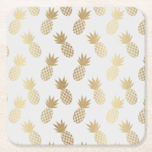 Gold Pineapple Pattern Vierkante Kartonnen Onderzetter