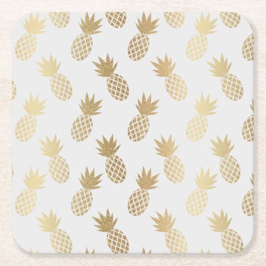 Gold Pineapple Pattern Vierkante Kartonnen Onderzetter (Voorkant)