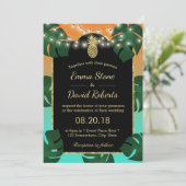 Gold Pineapple String Lights Tropical Wedding Kaart (Staand voorkant)