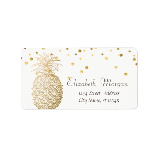 Gold Pineapple White, Faux Gold Foil Confetti Etiket (Voorkant)