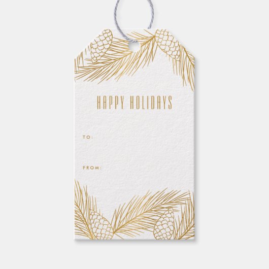Gold Pinecones en Pine Needles Holiday Gift Label Cadeaulabel (Voorkant)