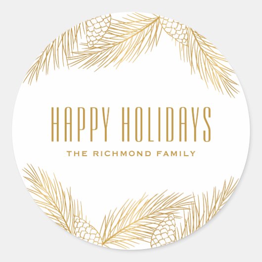 Gold Pinecones en Pine Needles Holiday Sticker (Voorkant)
