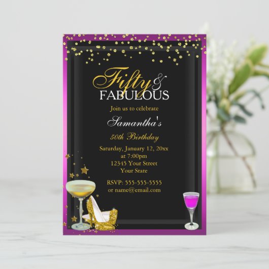 Gold & Pink 50 & Fabuleuse Invitation Anniversaire (Debout devant)