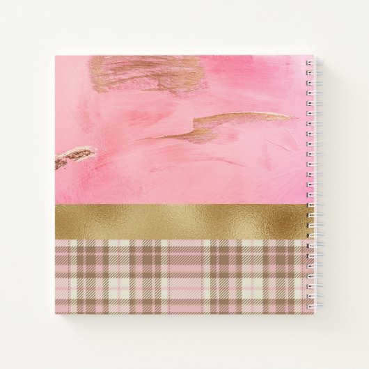 Gold Pink Abstract Waterverf Naam Notitieboek (Achterkant)