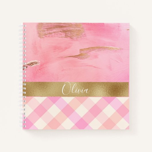 Gold Pink Abstract Waterverf Script Name Notitieboek (Voorkant)