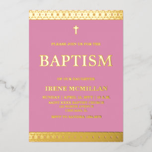 Gold Pink Baptism Folie Uitnodiging