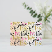 Gold Pink Black Confetti Love Peace Briefkaart (Staand voorkant)