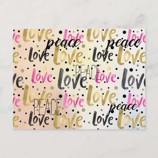 Gold Pink Black Confetti Love Peace Briefkaart (Voorkant)