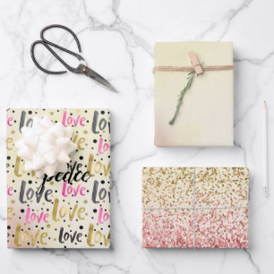 Gold Pink Black Confetti Love Peace Glitter Inpakpapier Vel