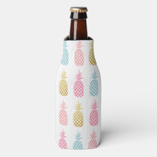 Gold Pink & Blue Tropical Pineappel Pattern Flesjeskoeler (Fles Voorkant)