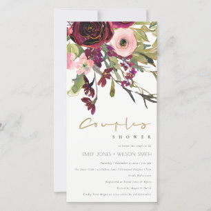 GOLD PINK BURGUNDY ROOS FLORA COUPLE SHOWER INVITE BEDANKKAART