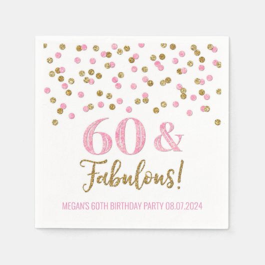 Gold Pink Confetti 60 & Fabulous Servet (Voorkant)