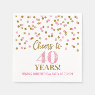 Gold Pink Confetti Cheers tot 40 jaar verjaardag Servet