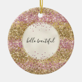 Gold Pink Confetti Glitter - Aangepast Keramisch Ornament