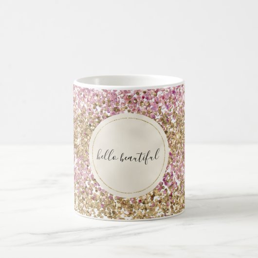 Gold Pink Confetti Glitter - Aangepast     Koffiemok (Center)