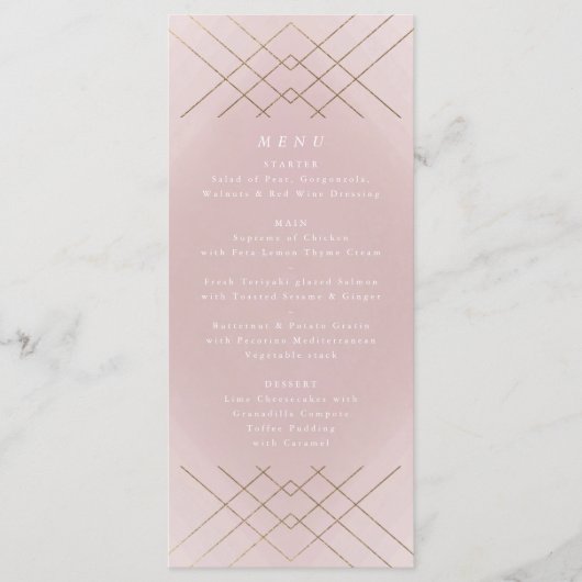 Gold Pink Elegance Diamond Geo Deco Wedding Menu (Voorkant)