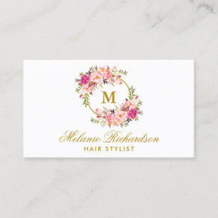 Gold Pink Floral Hair Stylist Benoemkaart M Afsprakenkaartje