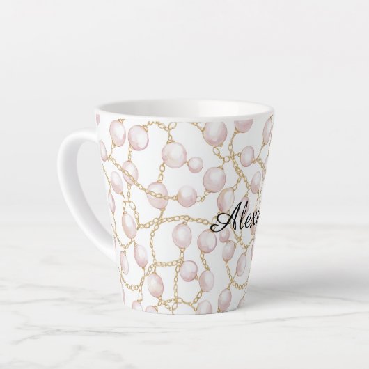 Gold Pink Glam Pearls Latte Mok (Linkerhoek)