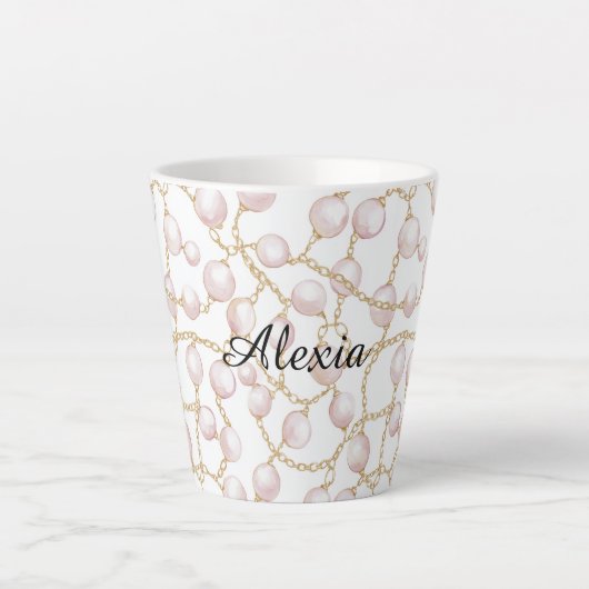 Gold Pink Glam Pearls Latte Mok (Voorkant)