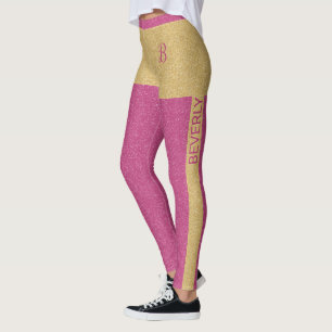 Gold Pink Glitter Girly - aangepaste tekst en mono Leggings