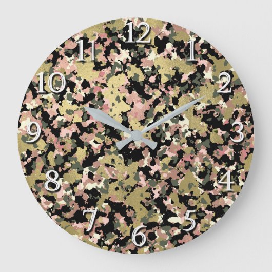 Gold Pink Green Black Camouflage Patroon afdrukken Grote Klok (Voorkant)