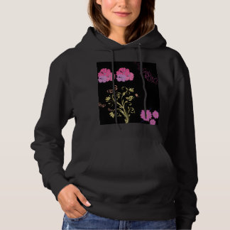 Gold Pink Hibiscus Floral Swirls Hoodie