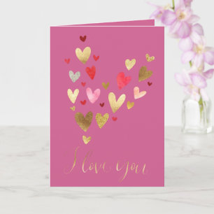 Gold Pink Ik hou van je Harten Kaart
