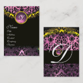 GOLD PINK LAVENDER BLACK AMETHYST DAMASKMONOGRAM VISITEKAARTJE (Voorkant / Achterkant)
