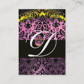 GOLD PINK LAVENDER BLACK AMETHYST DAMASKMONOGRAM VISITEKAARTJE (Achterkant)