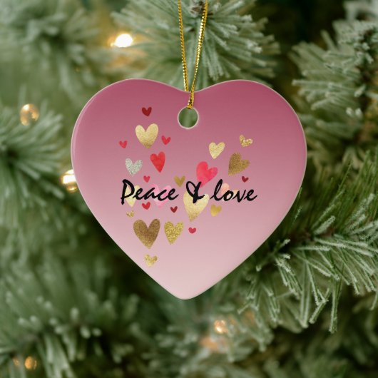 Gold Pink Love Hearts Keramisch Ornament (Boom)