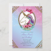 Gold Pink Paars Magical Unicorn Birthday Party Kaart (Voorkant)