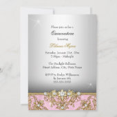 Gold & Pink Pearl Damask Quinceanera Invitation (Dos)
