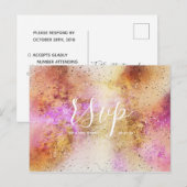 Gold Pink Sky Waterverf Wedding Rsvp Briefkaart (Voorkant / Achterkant)